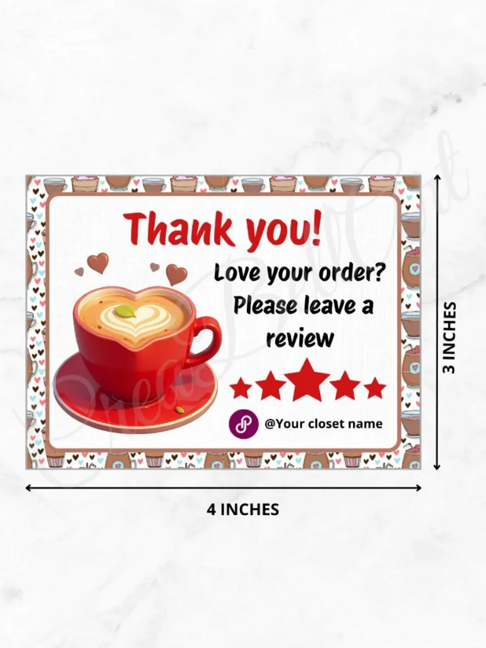 100 Personalized Coffe Thank You Cards Small Business, 4×3 in
